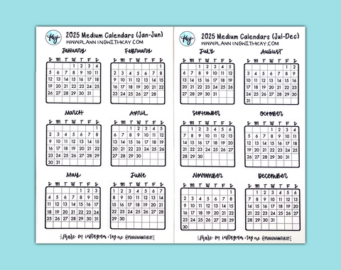 DIGITAL DOWNLOAD 2025 Medium Calendars