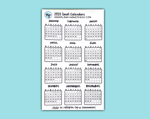 DIGITAL DOWNLOAD 2025 Small Calendars