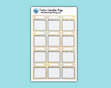 DIGITAL DOWNLOAD Twelve Calendar Page (8 colors available!)