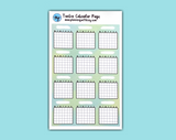 DIGITAL DOWNLOAD Twelve Calendar Page (8 colors available!)