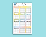 DIGITAL DOWNLOAD Twelve Calendar Page (8 colors available!)