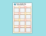 DIGITAL DOWNLOAD Twelve Calendar Page (8 colors available!)