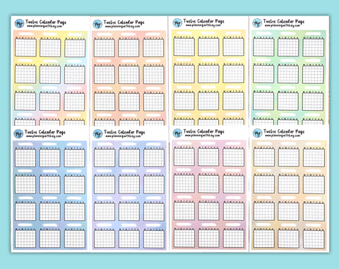 DIGITAL DOWNLOAD Twelve Calendar Page (8 colors available!)