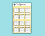 DIGITAL DOWNLOAD Twelve Calendar Page (8 colors available!)